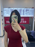 Olrain歐芮兒紅色設(shè)計感V領(lǐng)T恤女夏季2025新款修身顯瘦套頭上衣 紅色 S 曬單實拍圖