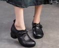 ZUOSAISI品牌單鞋女真皮粗跟小皮鞋女2025秋季新品女鞋復(fù)古百搭鞋子女 黑色 35 曬單實(shí)拍圖