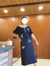 MsShe【蕾絲連帽刺繡連衣裙】大碼女裝2025夏裝胖mm寬松中長裙子 藏青藍(lán)色現(xiàn)貨 2XL 曬單實(shí)拍圖