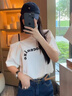 有肩帶斜肩潮流短袖t恤女2025新款夏季慵懶風(fēng)設(shè)計(jì)感露肩吊帶上衣 白色 M 曬單實(shí)拍圖