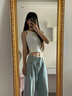 DALEY MODE淺藍褶皺闊腿牛仔褲女寬松直筒夏季薄款高腰垂感軟糯闊腿牛仔褲女 淺藍色-九分(牛仔面料)(身高150- L (建議體重111-120斤) 曬單實(shí)拍圖