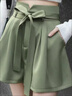 朵貌高腰花苞短褲女2025夏季新款韓版薄款熱褲a字闊腿褲寬松休閑褲女 軍綠色 L 曬單實拍圖