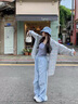心楠2025新款韓系藍色格子襯衫女裝設(shè)計感小眾襯衣寬松休閑長袖外套 M碼【建議95-110斤】 曬單實拍圖