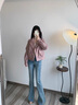 clotho Rennie品牌女裝短款外套女2025春秋新款時(shí)尚休閑百搭翻領(lǐng)流行純色外套 藕粉色 M 曬單實(shí)拍圖