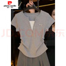 皮爾卡丹（pierre cardin）廣州十三行高貨灰色修身拼接假兩件V領(lǐng)短袖T恤女夏時(shí)尚拉鏈上衣 灰色【拼接假兩件V領(lǐng)短袖T恤】 XL (建議115-130斤) 曬單實(shí)拍圖