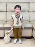 G.DUCKKIDS男童春裝套裝2024新款英倫學(xué)院風(fēng)寶寶衣服春秋季嬰兒童小孩三件套 領(lǐng)帶B字毛衣款棕色 100cm 曬單實(shí)拍圖
