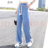 戀的夏季女生褲子女學(xué)生夏天寬松新款少女高中初中生牛仔褲休閑闊腿褲 潮流韓版顯瘦藍(lán)色 均碼 曬單實(shí)拍圖