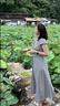 謎秀格子收腰v領短袖連衣裙2025夏裝新款女裝高級感法式長裙裙子 綠色 綠格 M 曬單實拍圖
