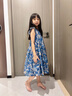 ASK JUNIOR兒童純棉裙子夏女大童飛袖連衣裙青少年碎花裙荷葉邊 藍(lán)色  140  曬單實(shí)拍圖