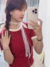 BIBK德國女士絲帶蕾絲飄帶疊戴層次感設計細窄薄紗長條絲巾鎖骨項鏈 白色疊層蕾絲絲巾 曬單實拍圖
