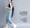 蘑菇同學(xué)牛仔背帶褲女牛仔褲女夏季新款韓版九分褲女寬松減齡吊帶連體褲 淺藍(lán)色 2XL 【建議150-170斤】 曬單實(shí)拍圖