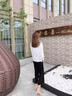 冰絲闊腿褲女2025夏季高腰寬松直筒褲加肥加大寬松女褲薄款褲子潮 黑色【九分褲】高端冰絲闊腿 L 【120-140】斤可穿 曬單實拍圖