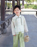 耀王兒童漢服春秋女童套裝男童長(cháng)袖新中式演出服寶寶中國風(fēng)唐裝STX03 綠色男女同款 120 曬單實(shí)拍圖