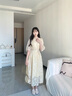 香影通勤黃色連衣裙女2025夏秋新款簡單大方氣質泡泡袖印花中長裙 黃花 S 155/80A/85-95斤 曬單實拍圖