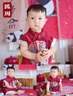 G.DUCKKIDS小黃鴨周歲禮服男寶寶抓周衣服女漢服百日宴百天滿月嬰兒套裝夏季 紅色+香囊 90 建議1~2歲【 80-90cm】cm 曬單實拍圖