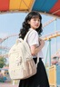 anyshine書(shū)包女生初中生超大容量中學(xué)生高中生輕便減負防水高顏值雙肩背包 云幔白（送蝴蝶結毛球） 曬單實(shí)拍圖