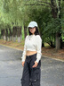 TOMMY JEANS25新款秋冬女裝混紡肌理感刺繡短款毛衣針織衫21677 白色YBH S （推薦：100-110斤） 曬單實(shí)拍圖