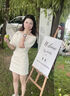 巧丂大碼法式白色斜肩褶皺連衣裙女溫柔風高腰顯瘦A字短裙 米白色 請參考詳情數(shù)據選碼 S 曬單實拍圖