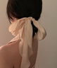贏(yíng)夫人（Mrs win）法式優(yōu)雅純色長(cháng)條絲巾發(fā)帶扎頭發(fā)飄帶發(fā)繩夏天感綁發(fā) 香檳 曬單實(shí)拍圖