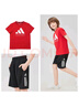 阿迪達(dá)斯 （adidas）新款兒童T恤兒童短袖+短褲套裝 紅/白+黑短褲  128  曬單實(shí)拍圖