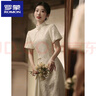 羅蒙（ROMON）新中式旗袍訂婚禮服女夏季日?？纱└牧紘L(fēng)女裝連衣裙小個子 越洋花影-A擺裙米白 L 曬單實(shí)拍圖