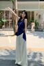 夏蓓朵時尚套裝女不規(guī)則系帶無袖吊帶透風(fēng)夏季垂感寬松裙褲休閑褲兩件套 藍(lán)色背心+杏色闊腿褲 L 105-115斤 曬單實拍圖