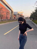 啄木鳥(niǎo)半高領(lǐng)中袖打底衫女春夏t恤內(nèi)搭2025新款五分袖修身上衣 黑色 XL 曬單實(shí)拍圖