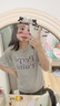 繪詩慧短袖女新款2025年夏季顯瘦遮肚子寬松灰色T恤衫印花潮流體恤純色 慵懶藍調(diào)字母T恤 【灰色】 M 【建議80-100斤】 曬單實拍圖