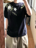 籬人歸國潮牌設(shè)計感藤蔓花卉印花短袖T恤男夏季純棉美式重磅正肩半袖帥 黑色純棉(買家秀同款） S 建議85-105斤 曬單實拍圖