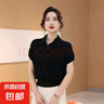 【海瀾之家制造商】夏季女士時尚休閑純色純色翻領短袖T恤 黑色 2XL 135-150斤 曬單實拍圖