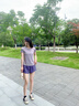 PHIGEER跑步套裝女晨跑服夏季薄款透氣跳舞健身服寬松速干衣短袖運動服 灰紫兩件套（紫褲） M 曬單實拍圖