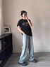 燦圖美式重磅純棉印花短袖t恤女夏季慵懶寬松內(nèi)搭潮流小眾半袖上衣服 白灰色 L 【建議100-120斤】 曬單實拍圖