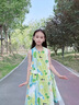 妍雨若女童夏裝連衣裙新款洋氣海邊度假裙兒童寶寶夏裝彩色油畫(huà)無(wú)袖裙潮 綠色 110 曬單實(shí)拍圖