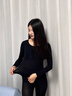 夏.娃.之.秀保暖內(nèi)衣女新款粉底液隱形超薄肌底衣免穿文胸打底衫秋衣秋褲套裝 雅致黑【玻尿酸肌底衣】 M 【建議體重80-110斤】 曬單實拍圖
