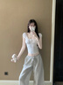 LDBE辣妹純欲風(fēng)方領(lǐng)系帶短袖t恤女夏季修身顯瘦設(shè)計(jì)感獨(dú)特漂亮上衣服 白色 M 【90-110斤】 曬單實(shí)拍圖