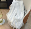 蘑菇同學(xué)寬松休閑裙褲2025夏季新款刺繡松緊腰抽繩系帶雙層苧麻闊腿褲女士 白色 L 建議115-130斤 曬單實(shí)拍圖