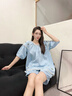 族瑪士親膚純棉睡衣女2025新款夏季短袖長(cháng)短褲可外穿全棉紗布家居服套裝 S85206#短袖短褲-遠天藍 M 【建議80-120斤】尺碼寬松 曬單實(shí)拍圖