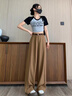 灰色西裝闊腿褲女2025新款秋季褲子垂墜感寬松松弛感休閑直筒褲 灰色 M (27) 曬單實(shí)拍圖