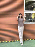 法貝莎品牌含亞麻高級(jí)感時(shí)髦套裝女2025夏季新款寬松休閑顯瘦上衣兩件套 咖色+花卡其 M 曬單實(shí)拍圖