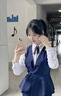 源菲埡西裝套裝女高端酒店前臺接待工作服售樓部職業(yè)正裝馬甲套裙小西服 單件藍色馬甲（女） L 曬單實拍圖