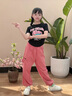 G.DUCKKIDS小黃鴨童裝女童套裝夏裝2024新款兒童裝短袖工裝褲卡通純棉兩件套 黑粉套裝 130 (建議120cm 8-9歲左右)cm 曬單實拍圖