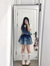 PMOG復(fù)古牛仔背帶連衣裙女夏季2025新款學(xué)院風(fēng)襯衫拼接吊帶裙兩件套裝 [三件套]襯衫+上衣+套裝裙 L 曬單實(shí)拍圖