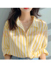 真維斯女裝2025春季新款黃白條紋簡(jiǎn)約潮流百搭時(shí)尚女裝襯衫LE 黃色8400 M 160/84A 曬單實(shí)拍圖