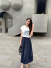 香影花苞裙半身裙女2025夏季新款a字長裙藏藍(lán)大擺棉質(zhì)燈籠蓬蓬裙 藏青 S 155/80A/85-95斤 曬單實拍圖