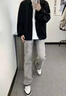 繁獸灰色水洗牛仔褲男秋2025春夏新款微喇褲美式休閑顯瘦百搭牛仔褲 煙灰色【常規(guī)】 2XL 曬單實拍圖