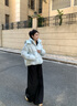 坦博爾【熱銷60萬件】泡芙短款可脫卸帽羽絨服女冬季面包服保暖外套520D 泡芙藍(lán) M (165) 曬單實拍圖