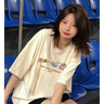 LDBE夏季多巴胺ootd穿搭純棉短袖t恤女潮牌小眾設計感寬松半袖上衣潮 奶黃色【純棉重磅260g】 L 【100-120斤】 曬單實拍圖