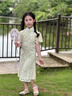 莫代爾新中式兒童綠色旗袍夏季新款女童改良荷葉袖公主裙小女孩禮服 淺綠色 140 2XL 曬單實拍圖