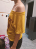 妙奕嘉黃色短袖t恤女夏季衣服新款2025潮流洋氣上衣辣妹顯瘦純欲性感 黃色美式露肩字母星星印花短袖 L 曬單實拍圖