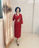 菲洛曼婚禮媽媽裝高檔禮服夏季喜婆婆婚宴高端刺繡修身敬酒連衣裙 酒紅色 L 曬單實(shí)拍圖